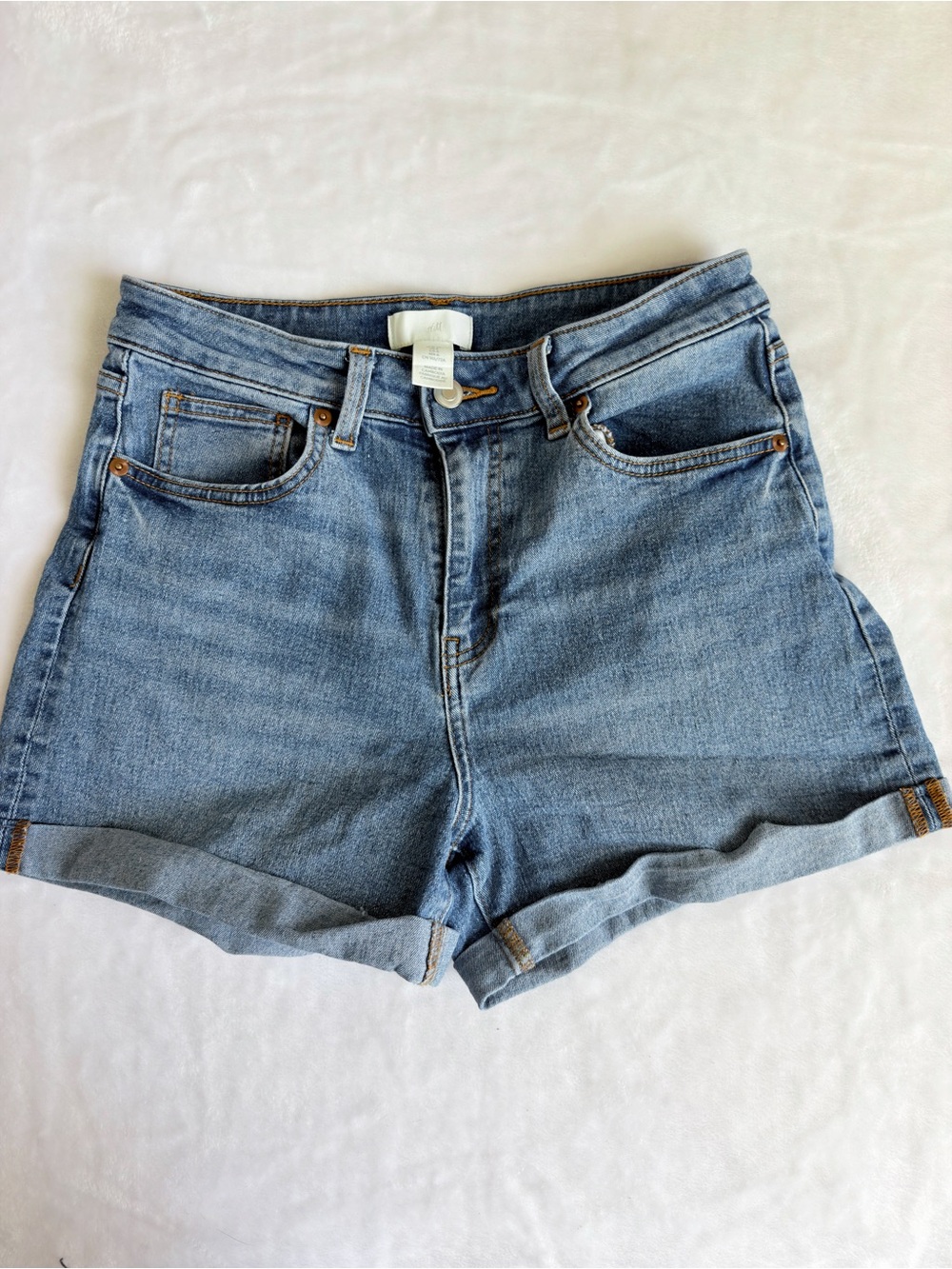 H&M Light Blue High-Rise Rolled Hem Denim Shorts